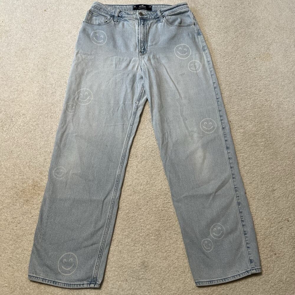 Hollister Women's 10R Ultra High Rise Dad Jeans 30x30 Smiley Face Light Wash